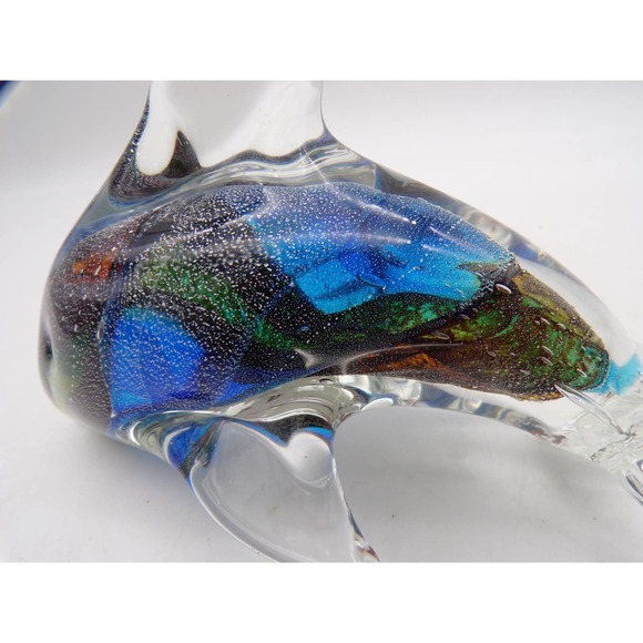 Murano Dolphin Figurine Crystal Glass Blown Paperweight Multicolor Ocean Tropic - Picture 4 of 9